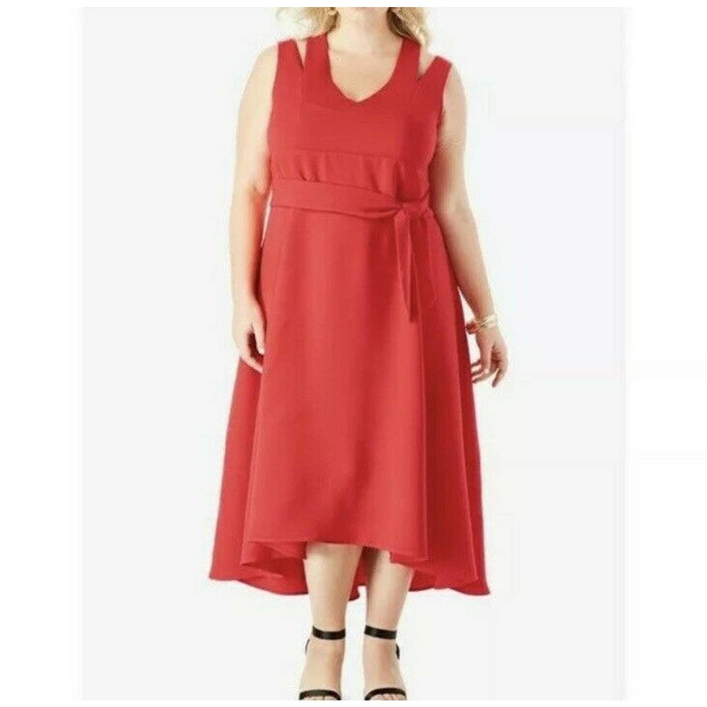 Roaman's Red Sleeveless Hi-Low A-Line Dress
